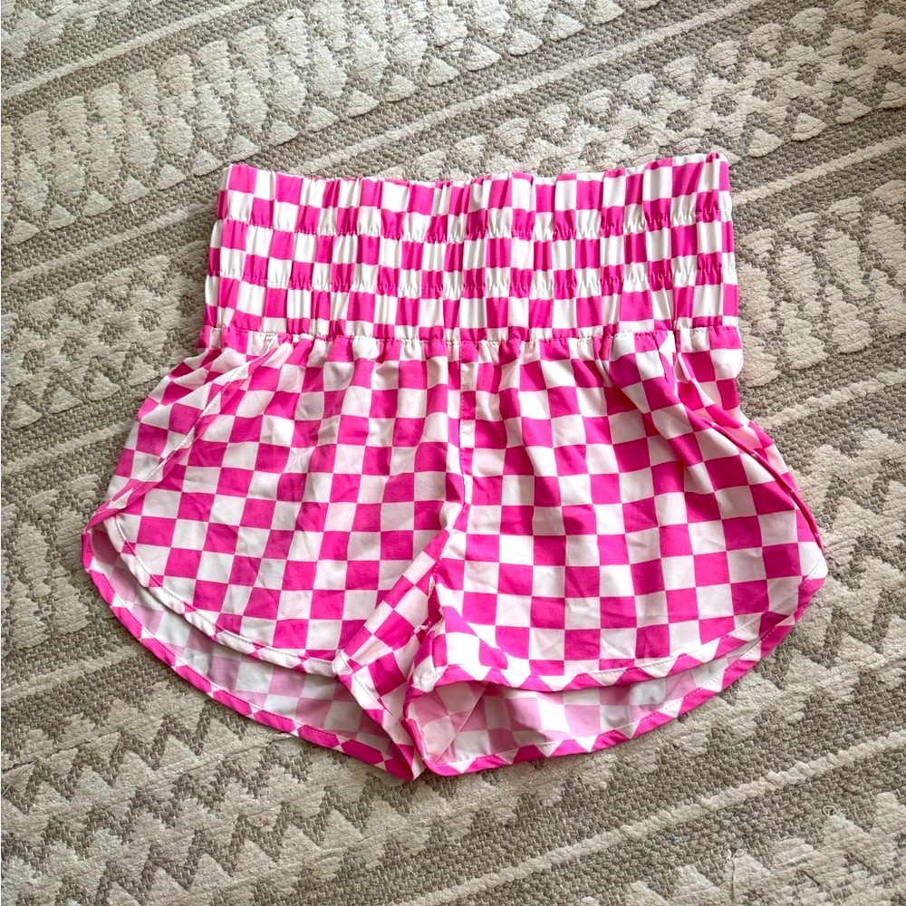 Pink Checkered Women's Shorts high waisted